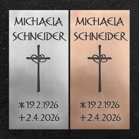 Urnenwand-Tafel vertikal "Kreuz mit Herzen"