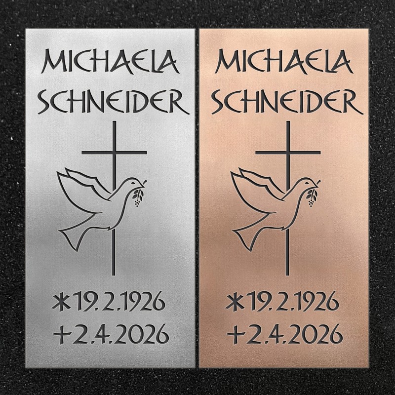 Urnenwand-Tafel vertikal "Kreuz mit Taube" Urnenwand-Tafel vertikal "Kreuz mit Taube"