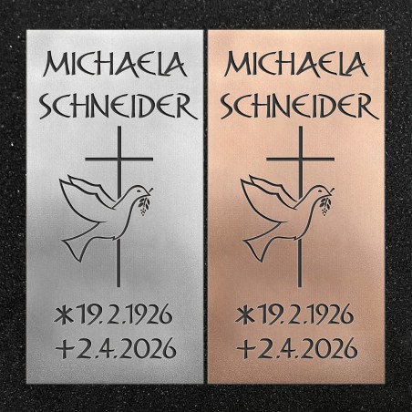 Urnenwand-Tafel vertikal "Kreuz mit Taube"