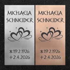 Urnenwand-Tafel vertikal "Zwei Herzen"