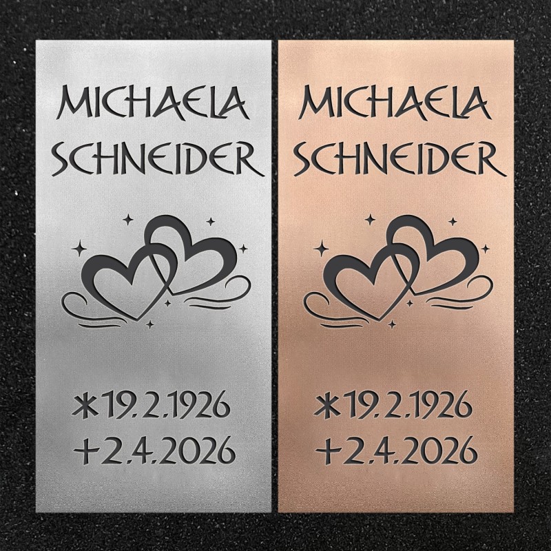 Urnenwand-Tafel vertikal "Zwei Herzen" Urnenwand-Tafel vertikal "Zwei Herzen"