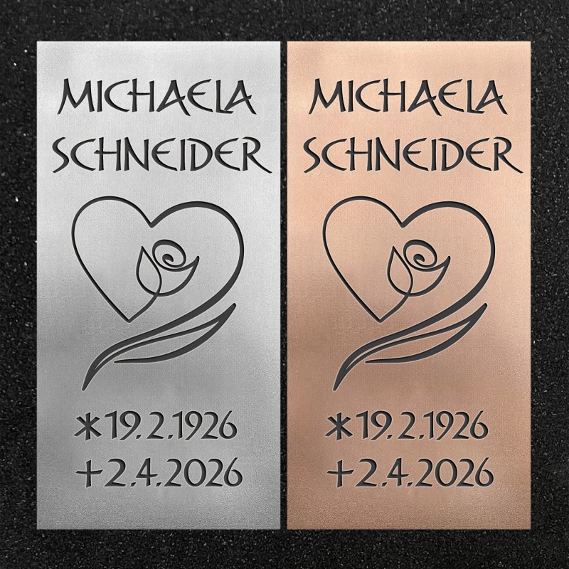 Urnenwand-Tafel vertikal "Blumenherz" Urnenwand-Tafel vertikal "Blumenherz"