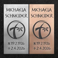 Urnenwand-Tafel vertikal "Kreuz mit Blätter"