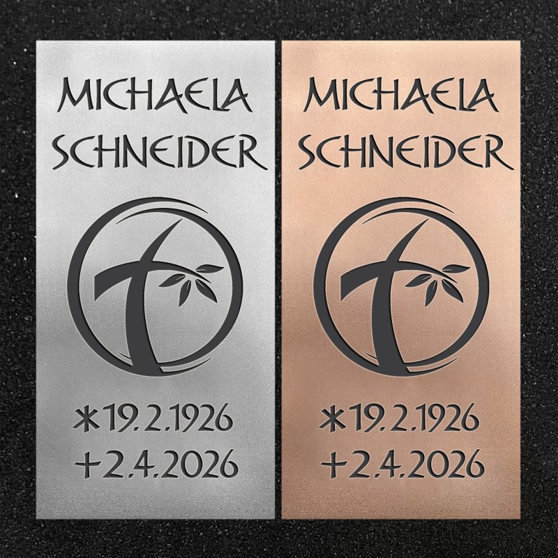 Urnenwand-Tafel vertikal "Kreuz mit Blätter" Urnenwand-Tafel vertikal "Kreuz mit Blätter"