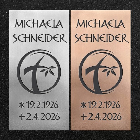 Urnenwand-Tafel vertikal "Kreuz mit Blätter"