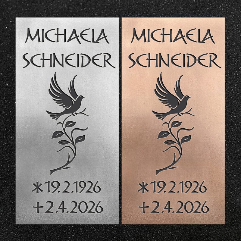 Urnenwand-Tafel vertikal "Taube auf Ranke" Urnenwand-Tafel vertikal "Taube auf Ranke"