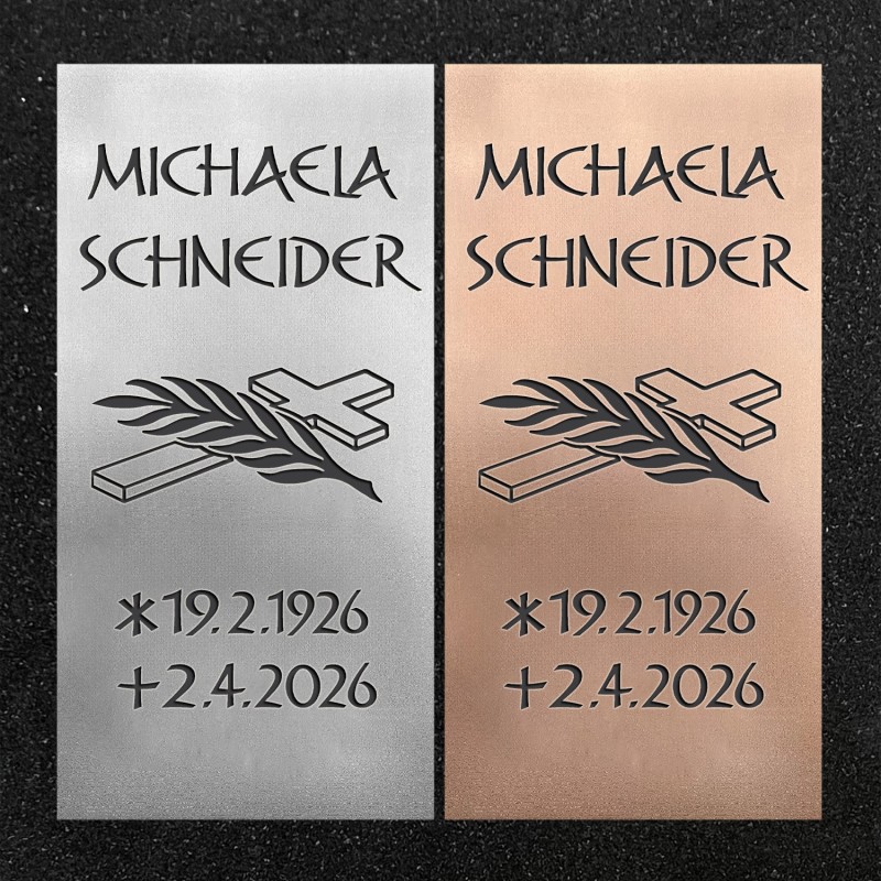 Urnenwand-Tafel vertikal "Kreuz mit Zweig" Urnenwand-Tafel vertikal "Kreuz mit Zweig"