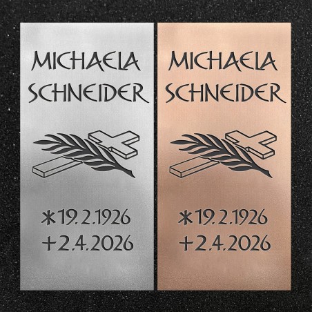 Urnenwand-Tafel vertikal "Kreuz mit Zweig"