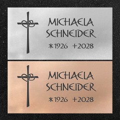 Urnenwand-Tafel horizontal "Kreuz mit Herzen"