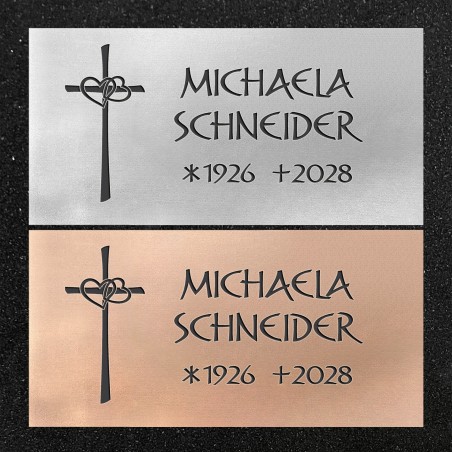 Urnenwand-Tafel horizontal "Kreuz mit Herzen"