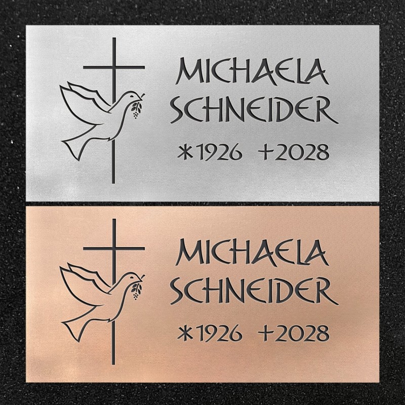 Urnenwand-Tafel horizontal "Kreuz mit Taube"