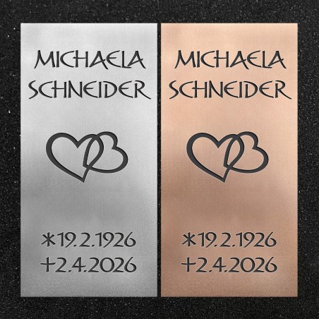 Urnenwand-Tafel vertikal "Verschlungene Herzen"