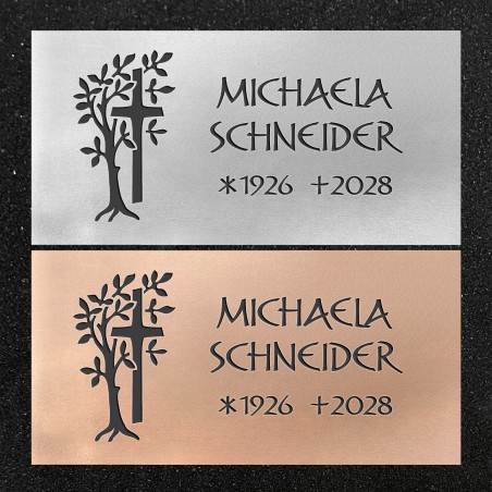 Urnenwand-Tafel horizontal "Baum mit Kreuz"