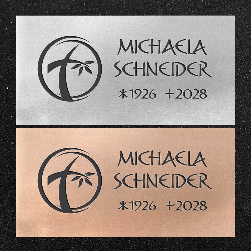 Urnenwand-Tafel horizontal "Kreuz mit Blätter" Urnenwand-Tafel horizontal "Kreuz mit Blätter"