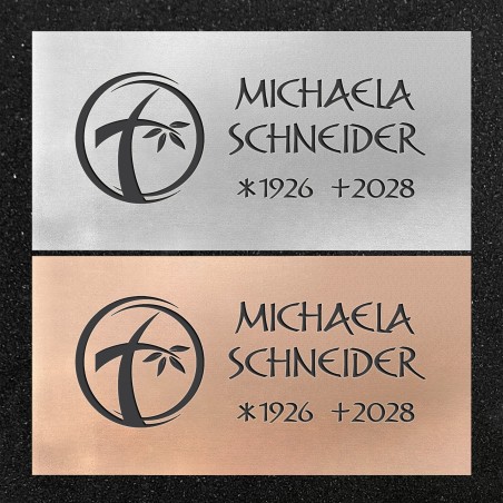 Urnenwand-Tafel horizontal "Kreuz mit Blätter"