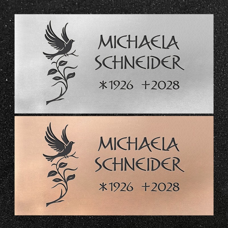 Urnenwand-Tafel horizontal "Taube auf Ranke" Urnenwand-Tafel horizontal "Taube auf Ranke"