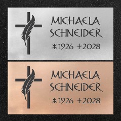 Urnenwand-Tafel horizontal "Kreuz mit Feder"