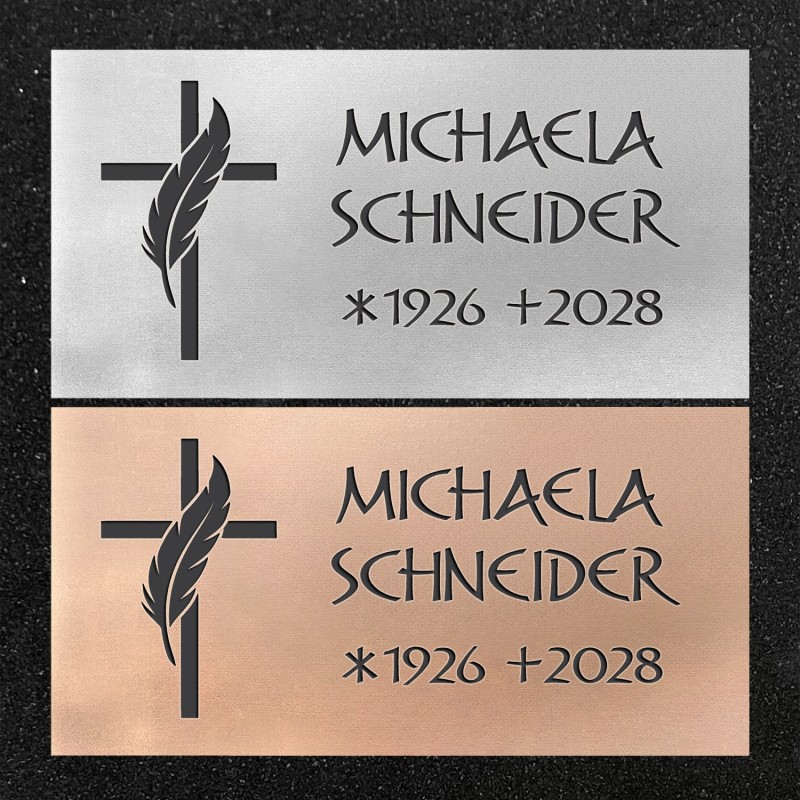 Urnenwand-Tafel horizontal "Kreuz mit Feder" Urnenwand-Tafel horizontal "Kreuz mit Feder"